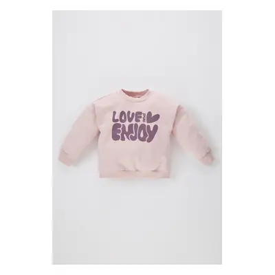 DEFACTO Baby Girl Crew Neck Printed Soft Fluffy Sweatshirt