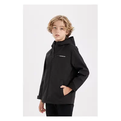 DEFACTO Boys Water Repellent Hooded Fleece Lined Zippered Raincoat