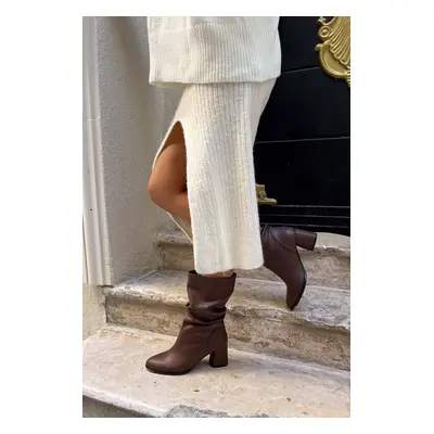 NİŞANTAŞI SHOES Rille Brown Matte Gusseted Women's Heeled Boots