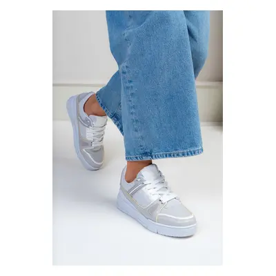 NİŞANTAŞI SHOES Galaxy Silver Knit Thick Sole Women's Sneakers