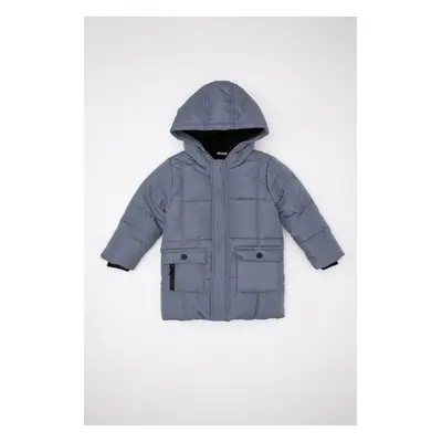 DEFACTO Baby Boy Water Repellent Ribbed Sleeve Hooded Fleece Lined Coat