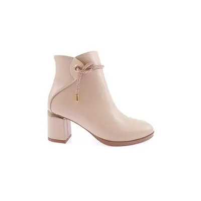 DGN Women's Siler Stone Heeled Boots with Threads and Zippers at the Side.