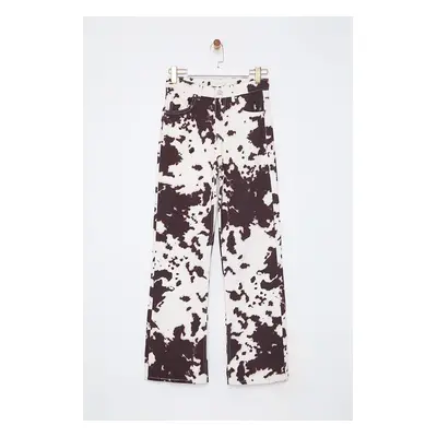 Trendyol Multicolored Cow Print High Waist Wide Leg Jeans