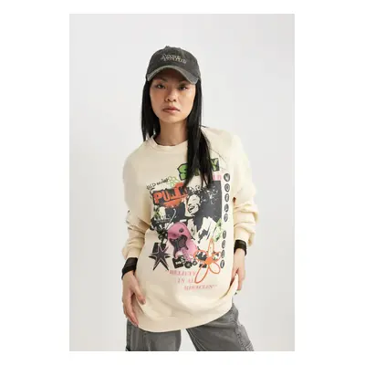 DEFACTO Coool Oversize Wide Pattern Crew Neck Back Printed Thick Fabric Sweatshirt