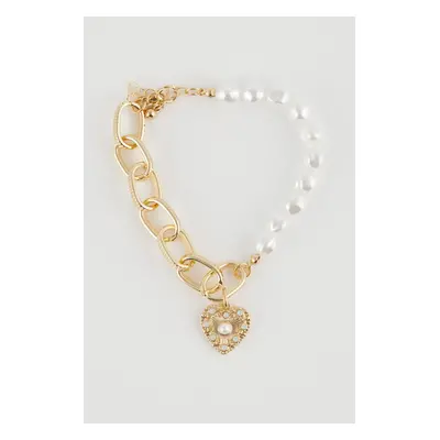 DEFACTO Women's Heart Detailed Pearl Gold Bracelet