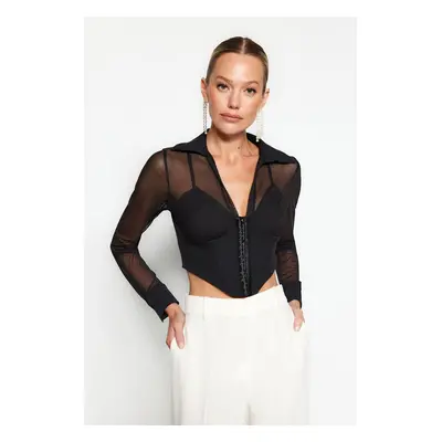 Trendyol Black Corset Detailed Agraffiti Shirt