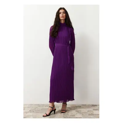 Trendyol Purple Pleated Woven Lined Chiffon Dress