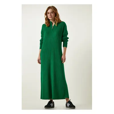 Happiness İstanbul Women's Green Ribbed Oversize Knitwear Dress