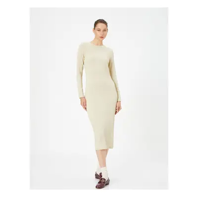 Koton Pencil Dress Basic Long Sleeve Round Neck Lined Slit Detailed