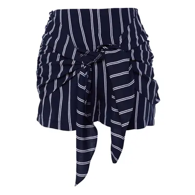 Trendyol Navy Blue Front Drawstring Mini Striped Woven Shorts & Bermuda