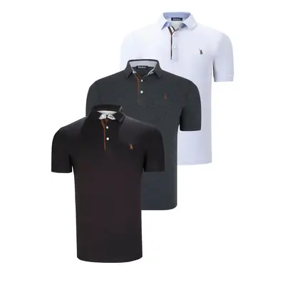 TRIPLE SET T8582 DEWBERRY MENS T-SHIRT-BLACK-WHITE-ANTHRACITE