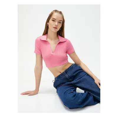 Koton Polo Neck T-Shirt Crop Ribbed Short Sleeve