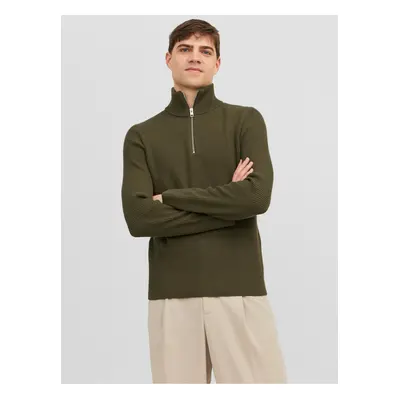 Khaki pánský žebrovaný svetr Jack & Jones Perfect - Pánské