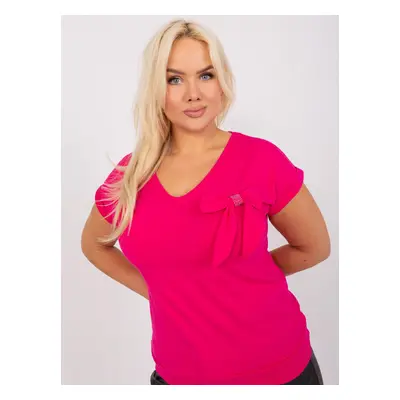 Fuchsiová dámská halenka plus size s mašlí