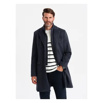 Ombre Unzipped men's wool coat - navy blue