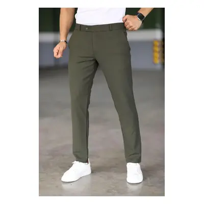 47676 Dewberry Italian Cut Elastic Fabric Mens Trousers-Khaki