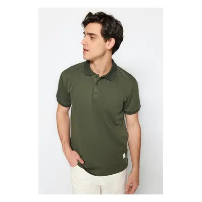 Trendyol Limitovaná edice Khaki Regular / Normal Fit Aplikace Tlustá Pique Polo Neck Tričko