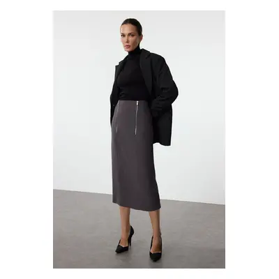 Trendyol Anthracite Front Zipper Detailed Midi Skirt