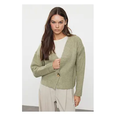 Trendyol Khaki Deep Neck Soft Textured Knitted Cardigan