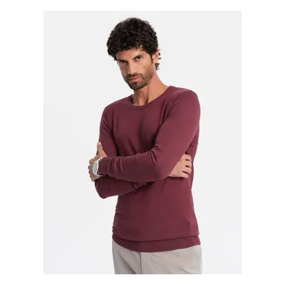 Ombre BASIC men's viscose classic sweater with round neckline - maroon