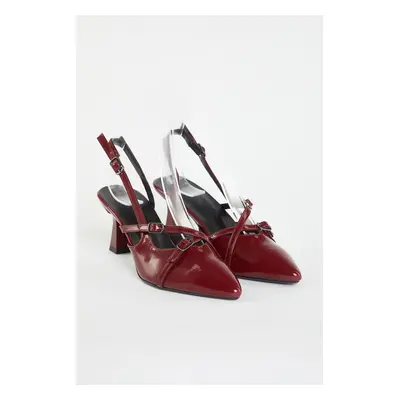 Trendyol Burgundy Patent Leather Belt Buckle Detailed Women's Thick Heeled Shoes