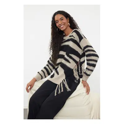 Trendyol Mink Soft Texture Zebra Patterned Knitwear Sweater