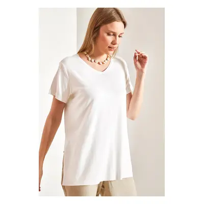 Bianco Lucci Women's Side Slit Viscose Tshirt