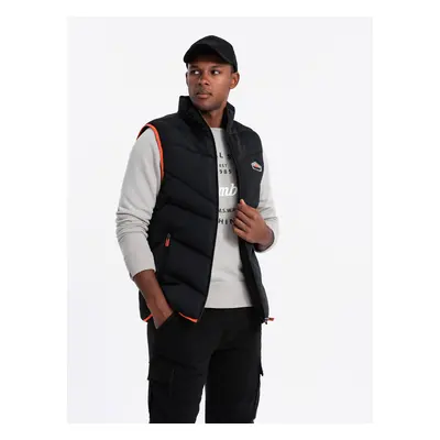 Ombre Men's quilted sleeveless jacket with neon accents - black