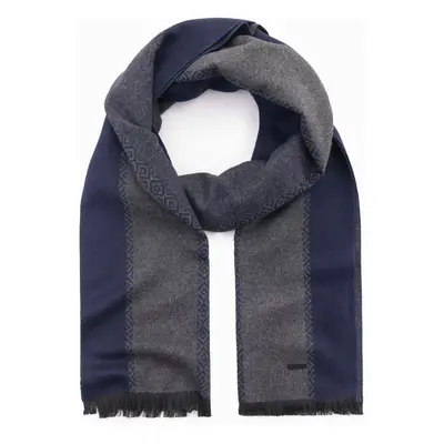 Ombre Elegant men's scarf with geometric patterns - navy blue-gray