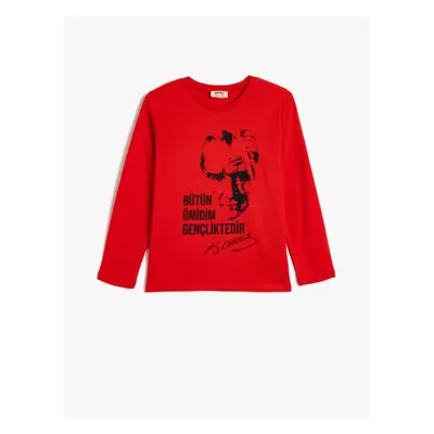 Koton Atatürk T-Shirt Printed Long Sleeve Crew Neck Cotton