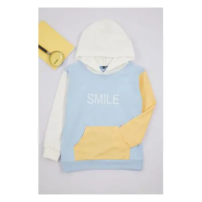 Trendyol Baby Blue Boy's Hooded Color Block Cotton Knit Sweatshirt