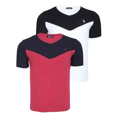 DUAL SET T8591 DEWBERRY MENS T-SHIRT-WHITE-BURGUNDY