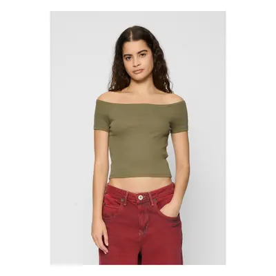 Dámské tričko Off Shoulder Rib Tee 2-Pack bílá+olivová