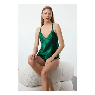 Trendyol Dark Green Satin Rope Strapless Knitted Lingerie Set