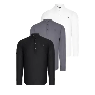 TRIPLE SET G783 DEWBERRY JUDGE COLLAR SHIRT-BLACK-WHITE-ANTHRACITE