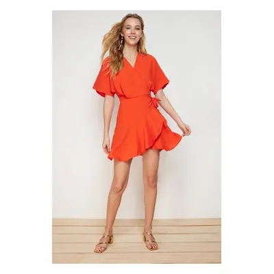 Trendyol Orange Double Breasted Skirt Flounced Mini Woven Dress