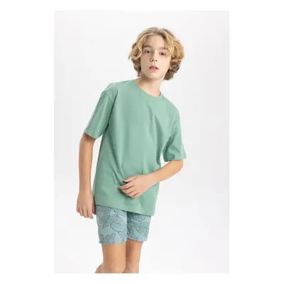 DEFACTO Boy Oversize Wide Pattern Crew Neck Basic Plain Short Sleeve T-Shirt