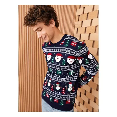 LC Waikiki Men's Crew Neck Long Sleeve Christmas Theme Knitwear Sweater