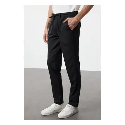 Trendyol Black Slim Fit Elastic Fabric Woven Trousers with Waist Tie Detail