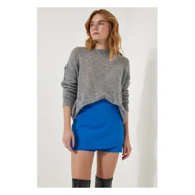 Happiness İstanbul Women's Blue Asymmetric Detail Knitted Shorts Skirt