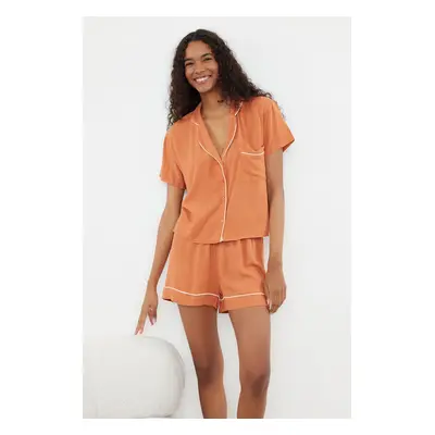 Trendyol Cinnamon Piping Detailed Viscose Woven Pajama Set