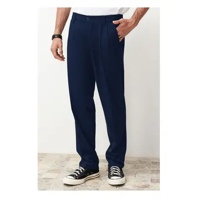 Trendyol Navy Blue Pleated Classic Baggy Fit Fabric Trousers