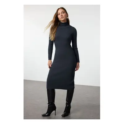 Trendyol Indigo Midi Knit Basic Turtleneck Dress