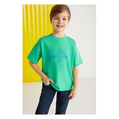 GRIMELANGE Paddy Boys 100% Cotton Printed Short Sleeve Relaxed Fit Green T-shirt