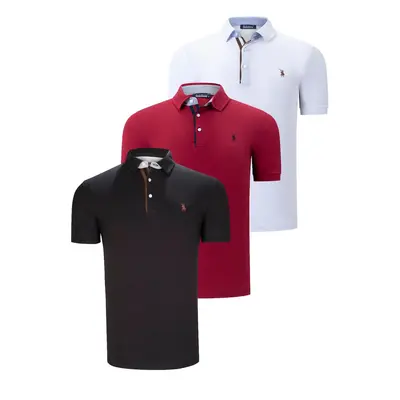 TRIPLE SET T8582 DEWBERRY MENS T-SHIRT-BLACK-WHITE-BURGUNDY