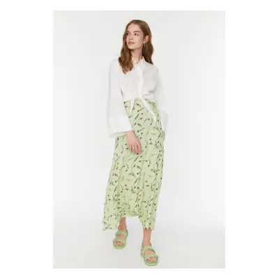 Trendyol Green Floral Patterned Bell Woven Unlined Skirt