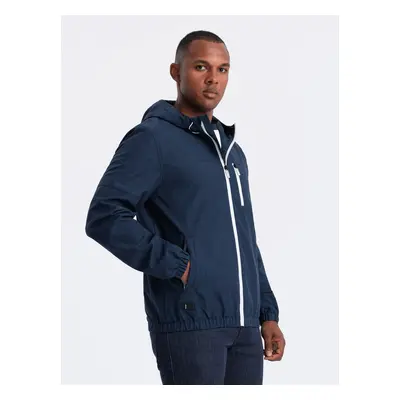 Ombre Men's lightweight sports jacket with fleece lining - navy blue