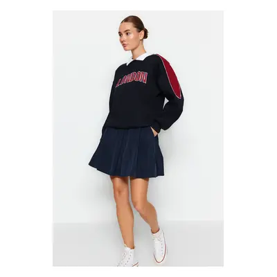 Trendyol Navy Blue Thick Fleece Color Block Polo Collar Regular/Normal Fit Knitted Sweatshirt