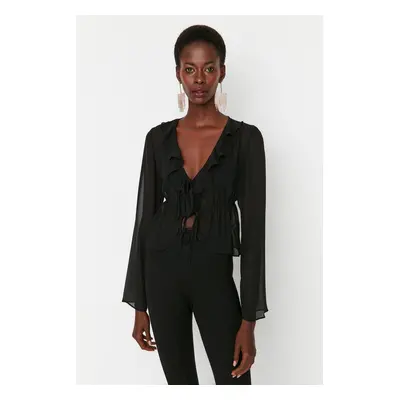 Trendyol Black Tied Unlined Chiffon Blouse