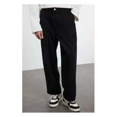 Trendyol Black 100% Cotton Unisex Balloon Fit Waist Tie Detail Woven Gabardine Trousers